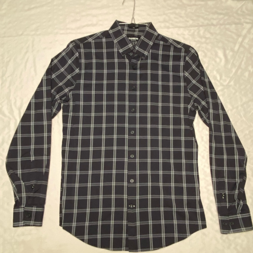 Express Men’s Performance Button-Down, Size S, Slim, Black/Grey